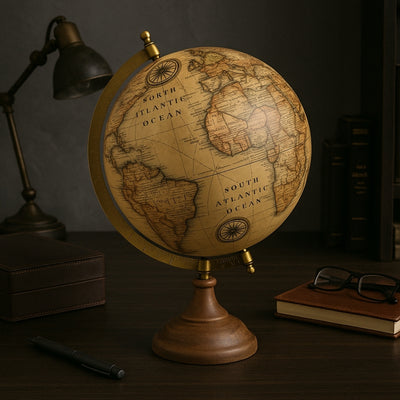 Stylish Retro Decorative Globe on a 32 cm Wooden Base with Personalization and Engraving Option