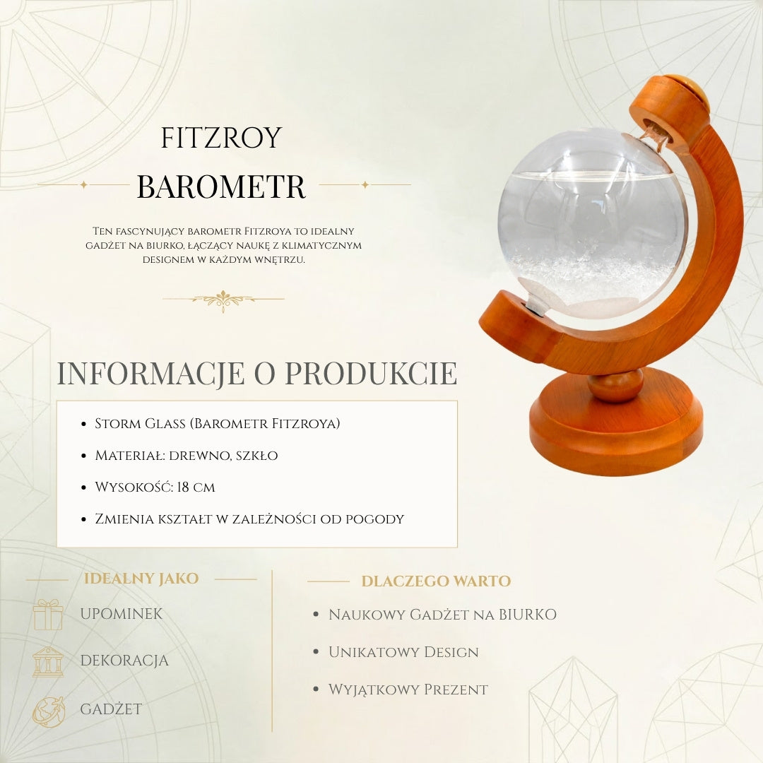 Barometr Burzowy Fitzroya Globus - Dekoracja Biurka Gadżet - BAW11003