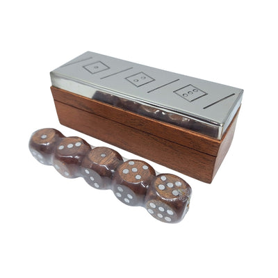 Jeu de dés dans une boîte en bois avec dessus en métal - G1117