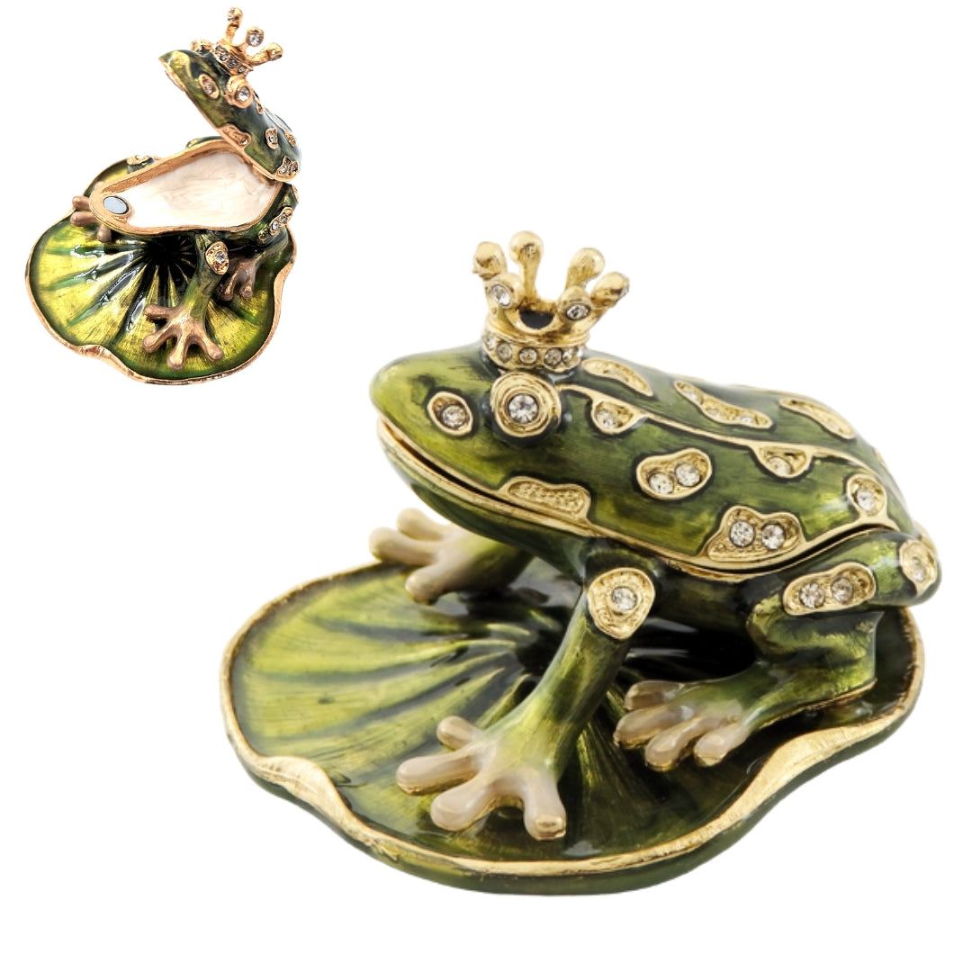 Petite boîte exclusive en métal richement décorée de cristaux - Grenouille - B0746-54