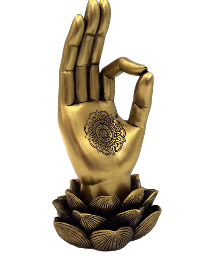Figurine dorée Main de Bouddha Mudra OM - Yoga Fleur de lotus - 43724