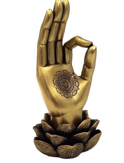 Figurine dorée Main de Bouddha Mudra OM - Yoga Fleur de lotus - 43724