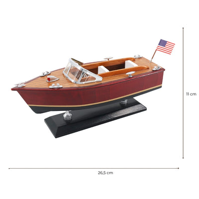 Maquette de bateau à moteur en bois – Bateau à moteur classique 26cm – Décoration de bureau – MOT04ML