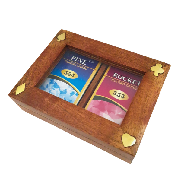 Deux jeux de cartes dans une boîte en bois avec couvercle en verre - DNU-007