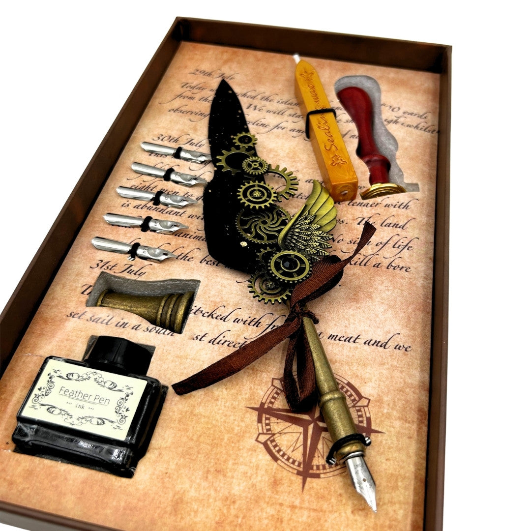 Set de calligraphie premium plume d’oie - 6 plumes sceau support pour plume - EE16