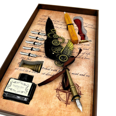 Set de calligraphie premium plume d’oie - 6 plumes sceau support pour plume - EE16