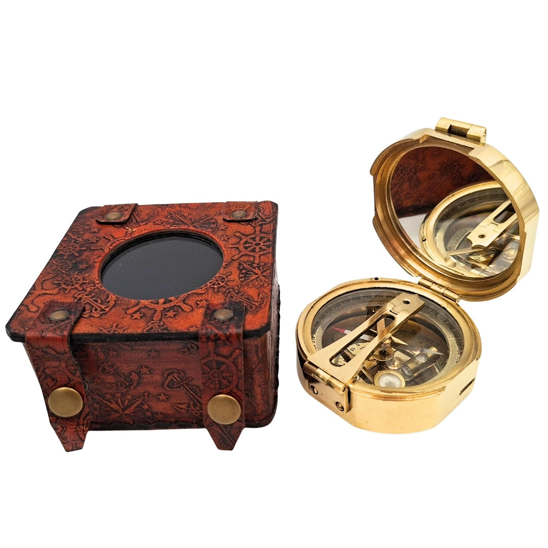 Brass Brunton Compass in Leather Case CB5L with Engraving Option