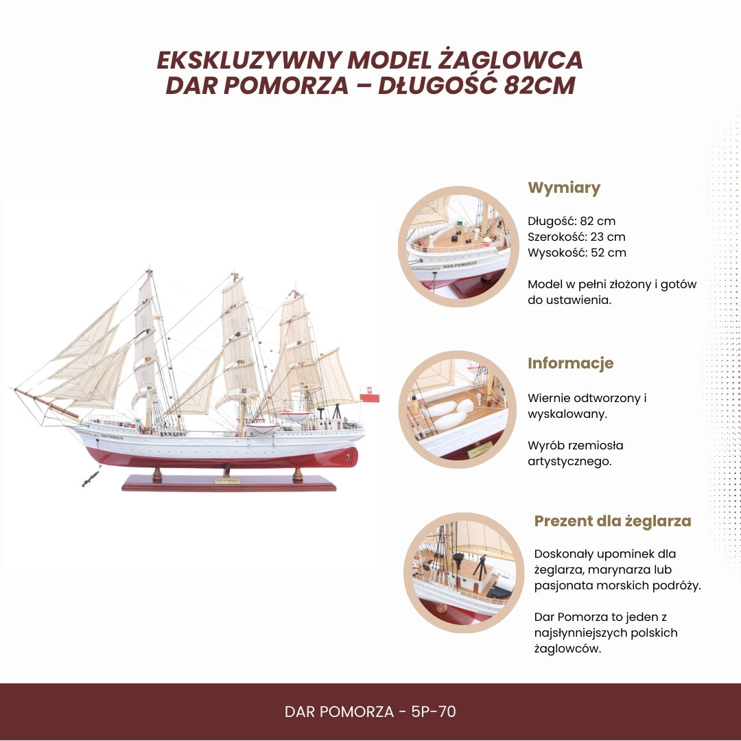 Exclusief model van het zeilschip Dar Pomorza 82 cm met mogelijkheid tot personalisatie door gravure