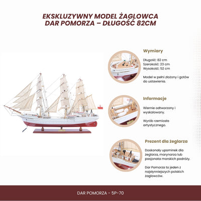Exclusief model van het zeilschip Dar Pomorza 82 cm met mogelijkheid tot personalisatie door gravure