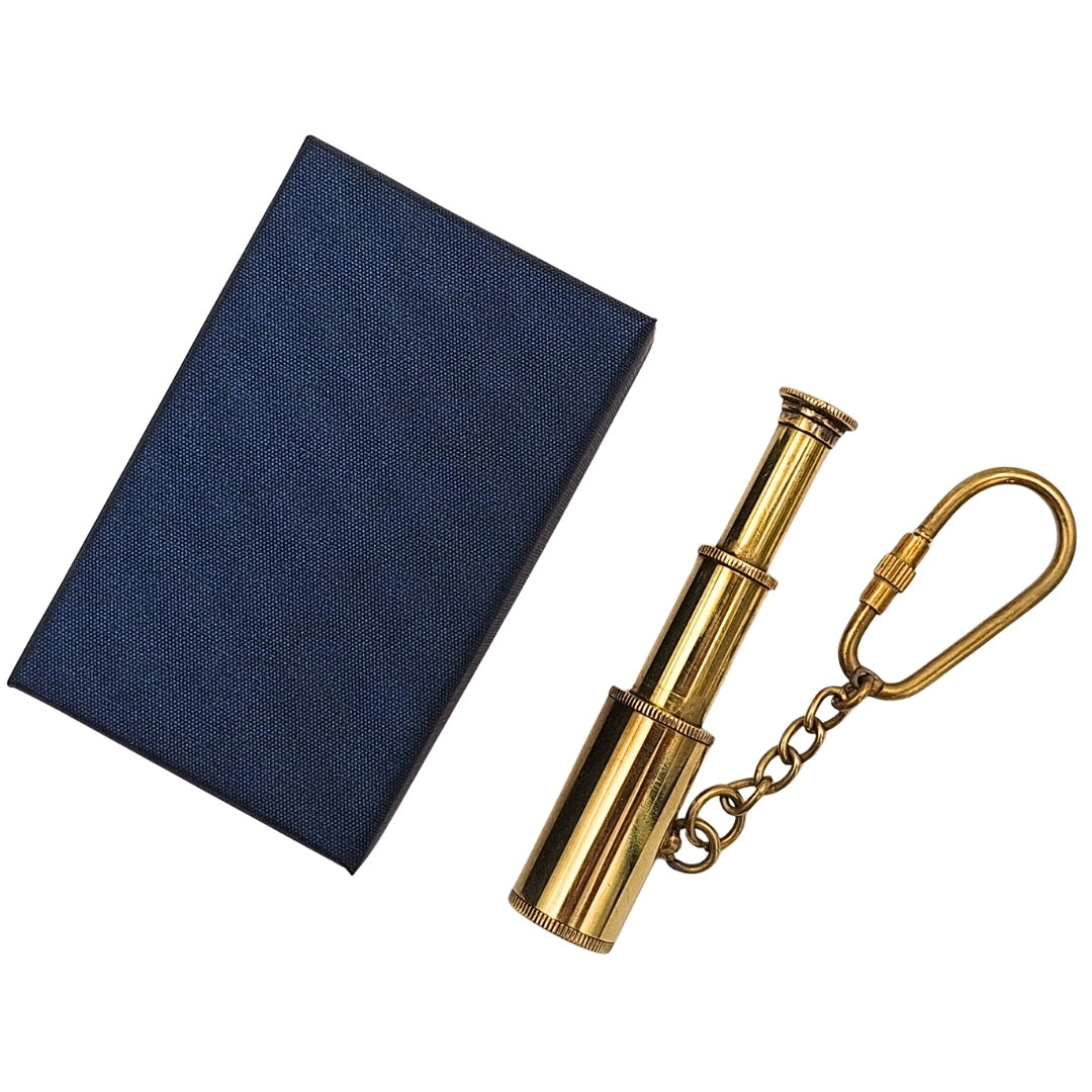 Porte-clés en laiton avec longue-vue dans un coffret élégant – Cadeau nautique rétro – KEY-0016A