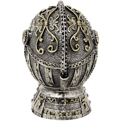 Decoratieve spaarpot ridderhelm met gravure - verouderd zilver, 13 cm