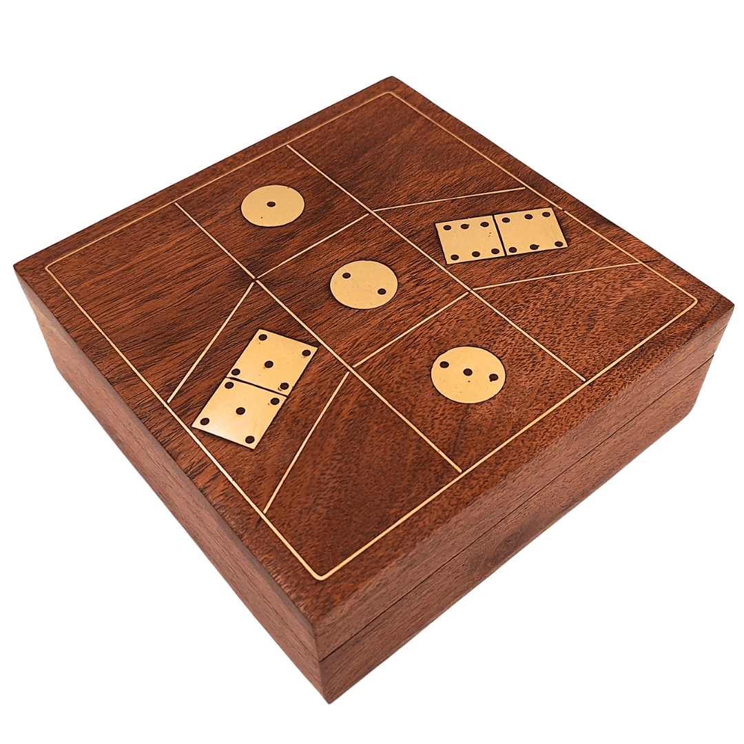 Ensemble de jeux - domino et dés à jouer dans une boîte en bois - DO-002