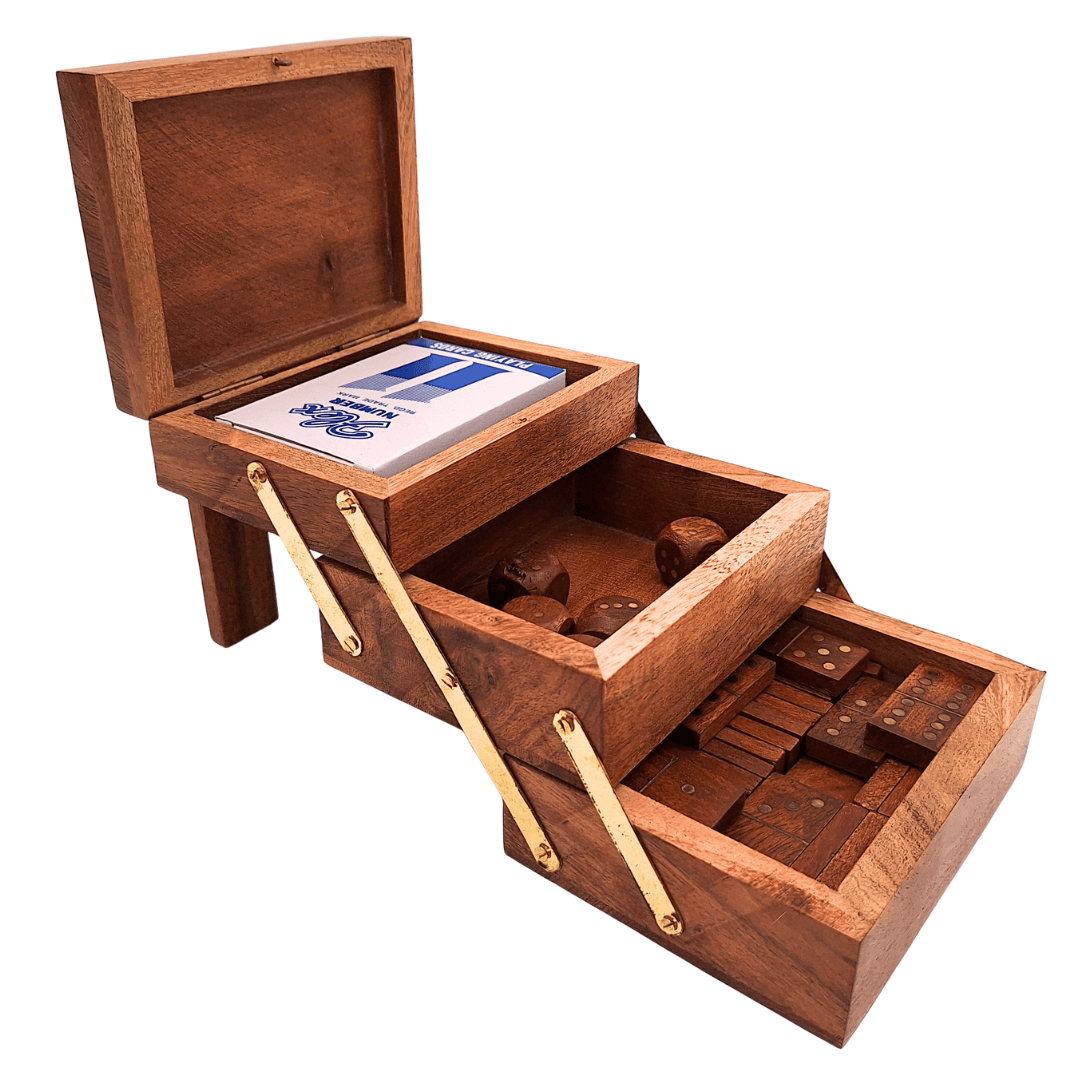 Elegantes 3-in-1-Spieleset - Karten Würfel Domino - DNU-101