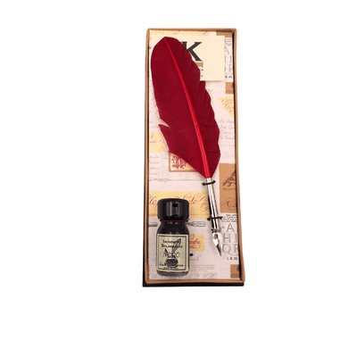 Set de calligraphie - plume d’oie bordeaux avec plume métallique + encre - 2226