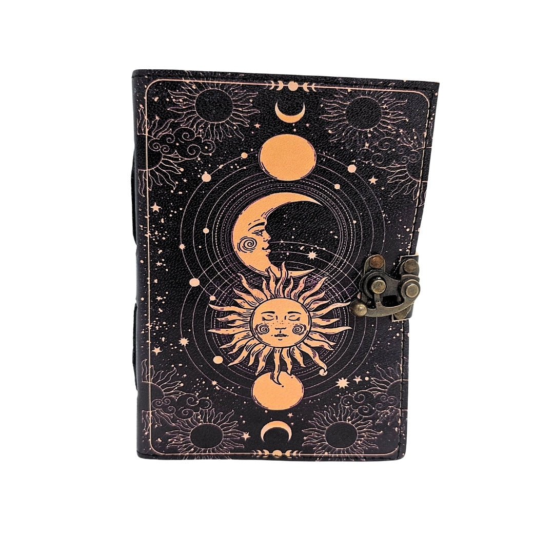 Carnet en cuir décoratif Soleil et Lune 200 pages - AH07