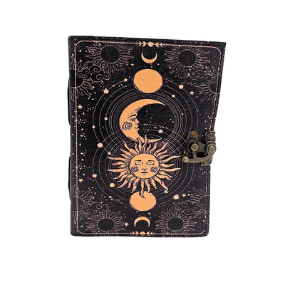 Carnet en cuir décoratif Soleil et Lune 200 pages - AH07