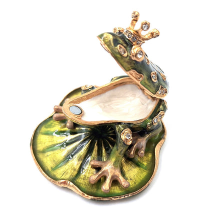 Petite boîte exclusive en métal richement décorée de cristaux - Grenouille - B0746-54