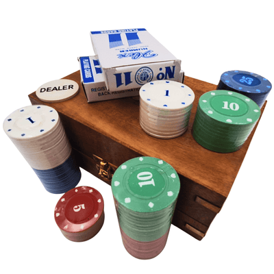 Ensemble élégant de poker dans une boîte en bois – 100 jetons - DNU-102