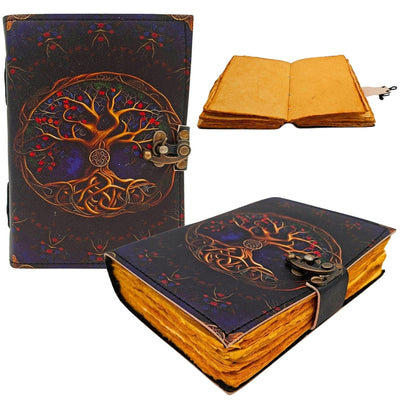 Carnet en cuir vintage rétro 200 pages - Cuir de chèvre - Arbre de vie - AH18
