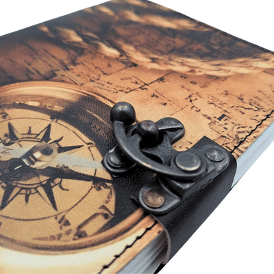 Notizbuch Leder Kompass Retro Vintage 200 Seiten – Geschenk für Reisende - AH10A