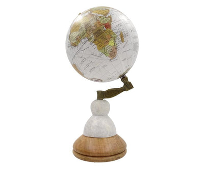 Globe décoratif Voyager sur socle en marbre et bois – GLB-108