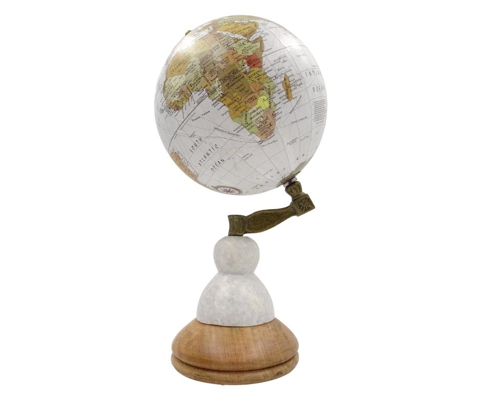 Globe décoratif Voyager sur socle en marbre et bois – GLB-108