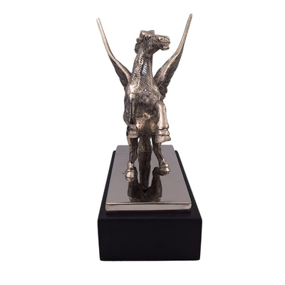 Pégase - figurine décorative en aluminium sur socle en acier et bois - NI9935