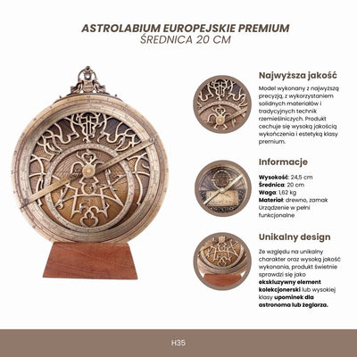 Groot Europees astrolabium - diameter 20 cm - premium geschenk voor astronoom of zeiler - H35