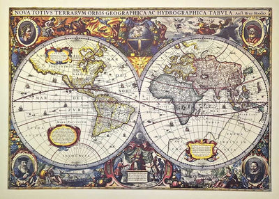 Weltkarte 1630 - J. Hondius Reprint - M1630 - Geschenk für Historiker