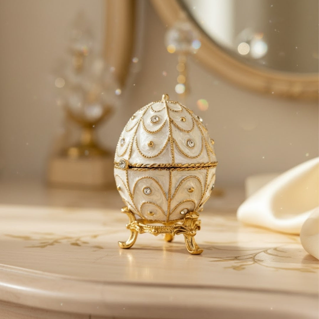 Exclusief sieradendoosje Fabergé-ei metaal met kristallen - B0748-17WH