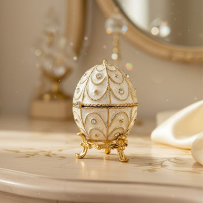 Exclusief sieradendoosje Fabergé-ei metaal met kristallen - B0748-17WH