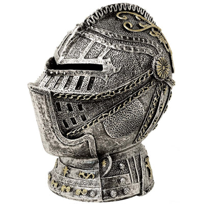 Decoratieve spaarpot ridderhelm met gravure - verouderd zilver, 13 cm