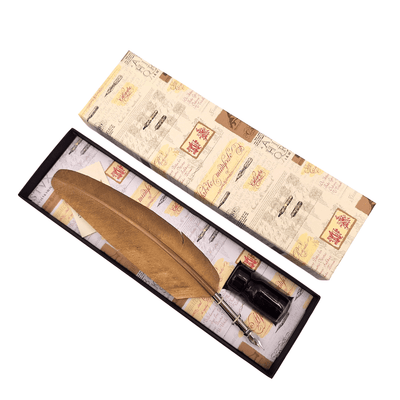 Set de calligraphie - plume d’oie dorée avec plume métallique + encre – 7262