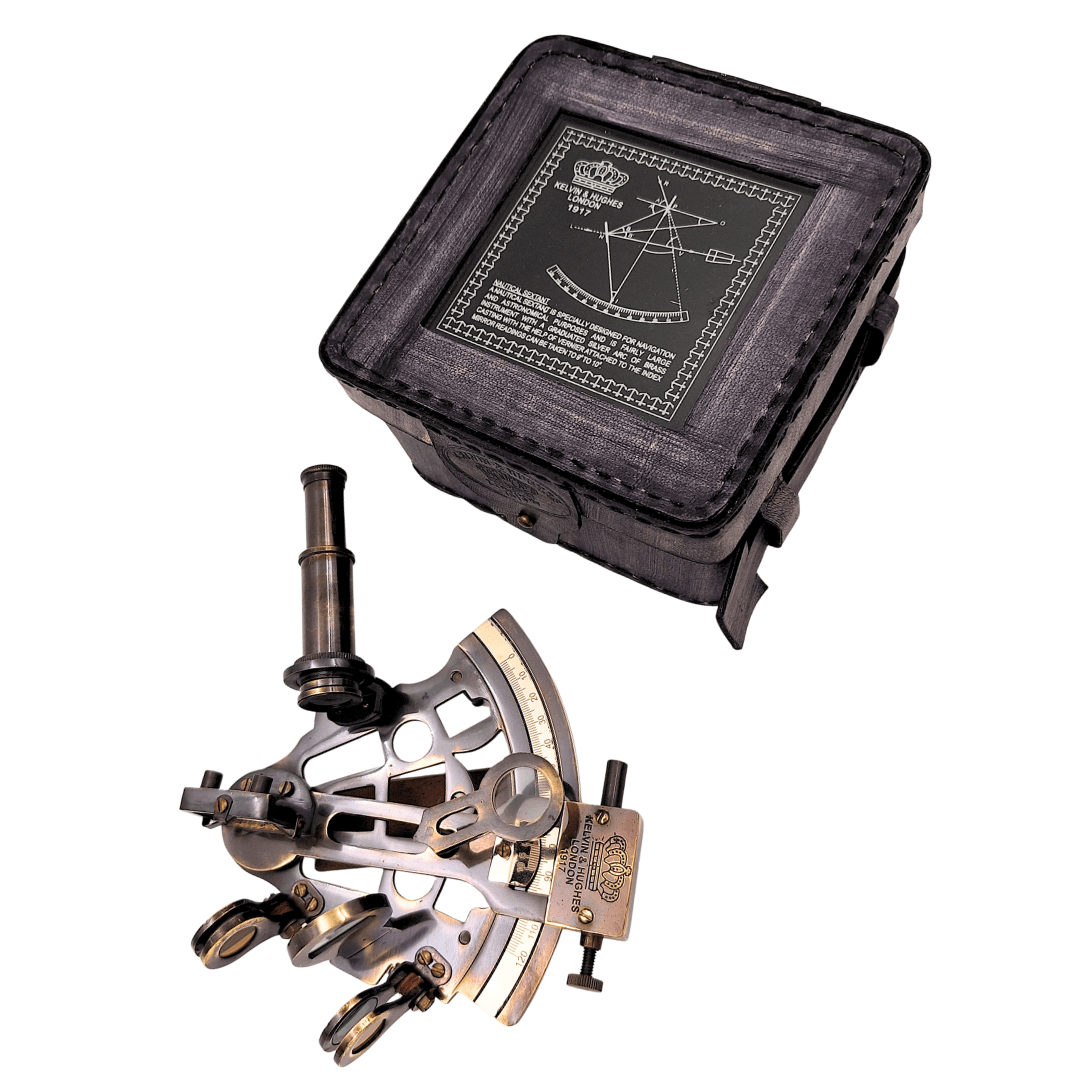 Messing sextant in een leren doos – ST003