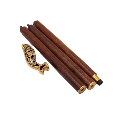 Canne pliante en bois avec poignée richement ornée - DNU-014A