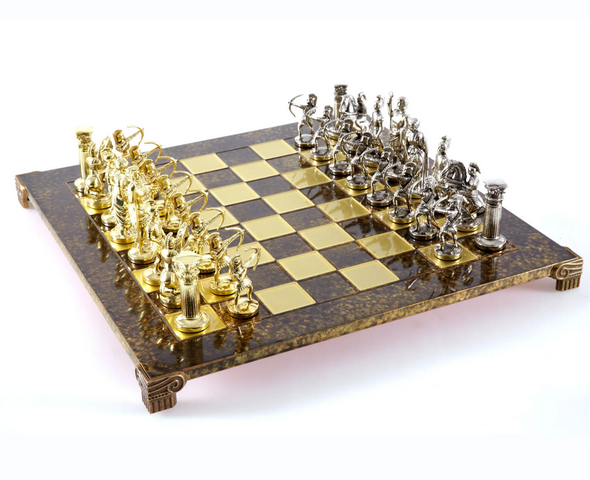 Grand jeu d’échecs exclusif en laiton – doré et argenté - archers 44x44cm – S10BGS