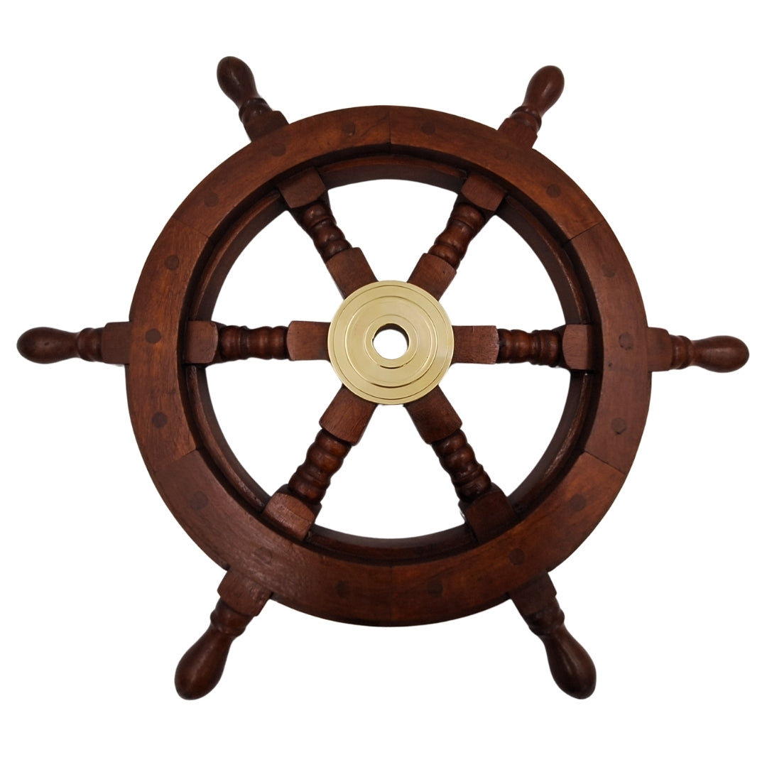 Roue de gouvernail en bois – 45 cm - Décoration marine rétro - NC1402A