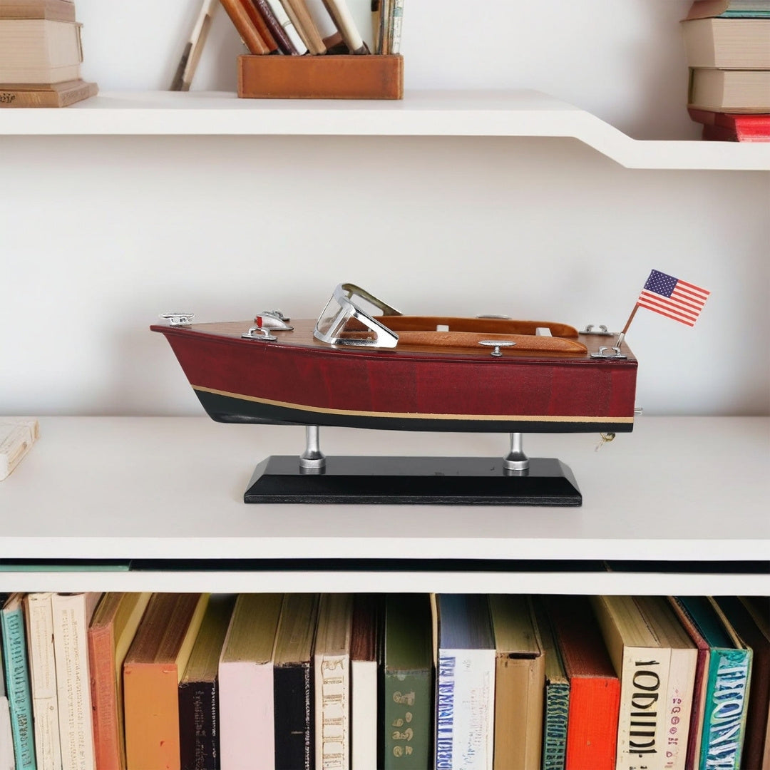 Maquette de bateau à moteur en bois – Bateau à moteur classique 26cm – Décoration de bureau – MOT04ML