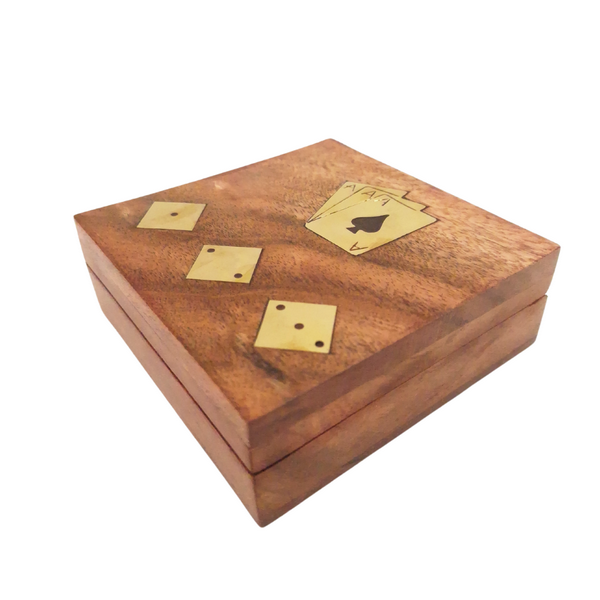 DÉFAUT DU PRODUIT : Élégant ensemble de jeu - jeu de cartes et dés dans une boîte en bois OUTLET- DNU-010AB