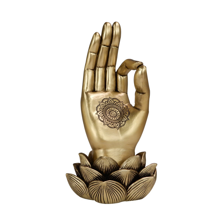 Figurine dorée Main de Bouddha Mudra OM - Yoga Fleur de lotus - 43724