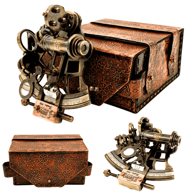 Brass Retro Sextant in Leather Case - Elegant Navigational Instrument with Engraving Option - Ideal Gift for Sailing and History Enthusiasts - Dimensions 13x12x7 cm
