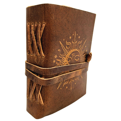 Carnet en cuir vintage 200 pages - Soleil et Lune - cuir de buffle – H038