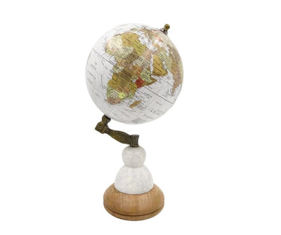 Globe décoratif Voyager sur socle en marbre et bois – GLB-108