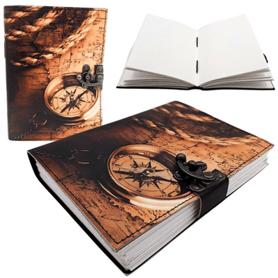 Notizbuch Leder Kompass Retro Vintage 200 Seiten – Geschenk für Reisende - AH10A