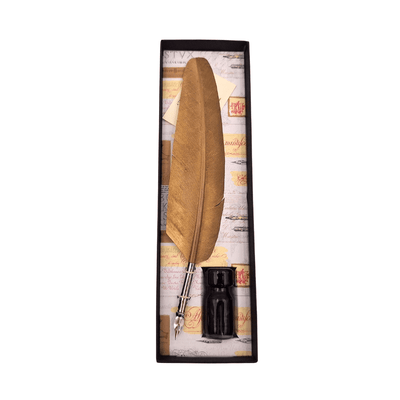 Set de calligraphie - plume d’oie dorée avec plume métallique + encre – 7262