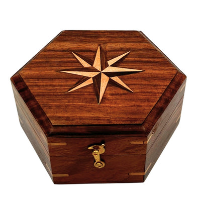 Messingkompass mit Sonnenuhr in eleganter Holzschachtel - Ideales Geschenk mit Personalisierung durch Gravur - Retro-Stil, klassische Ausführung, hohe Qualität
