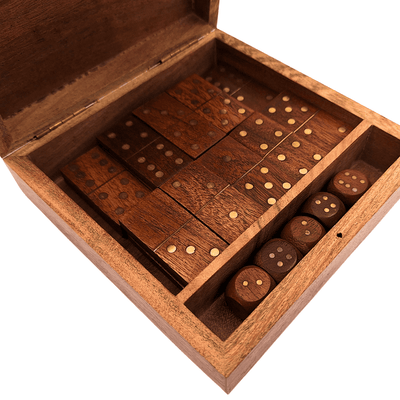 Ensemble de jeux - domino et dés à jouer dans une boîte en bois - DO-002