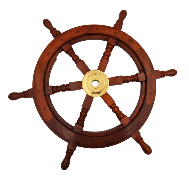 Wooden Ship’s Wheel with Brass Insert - Diameter 60 cm - Retro Nautical Decoration as a Gift for a Sailor
