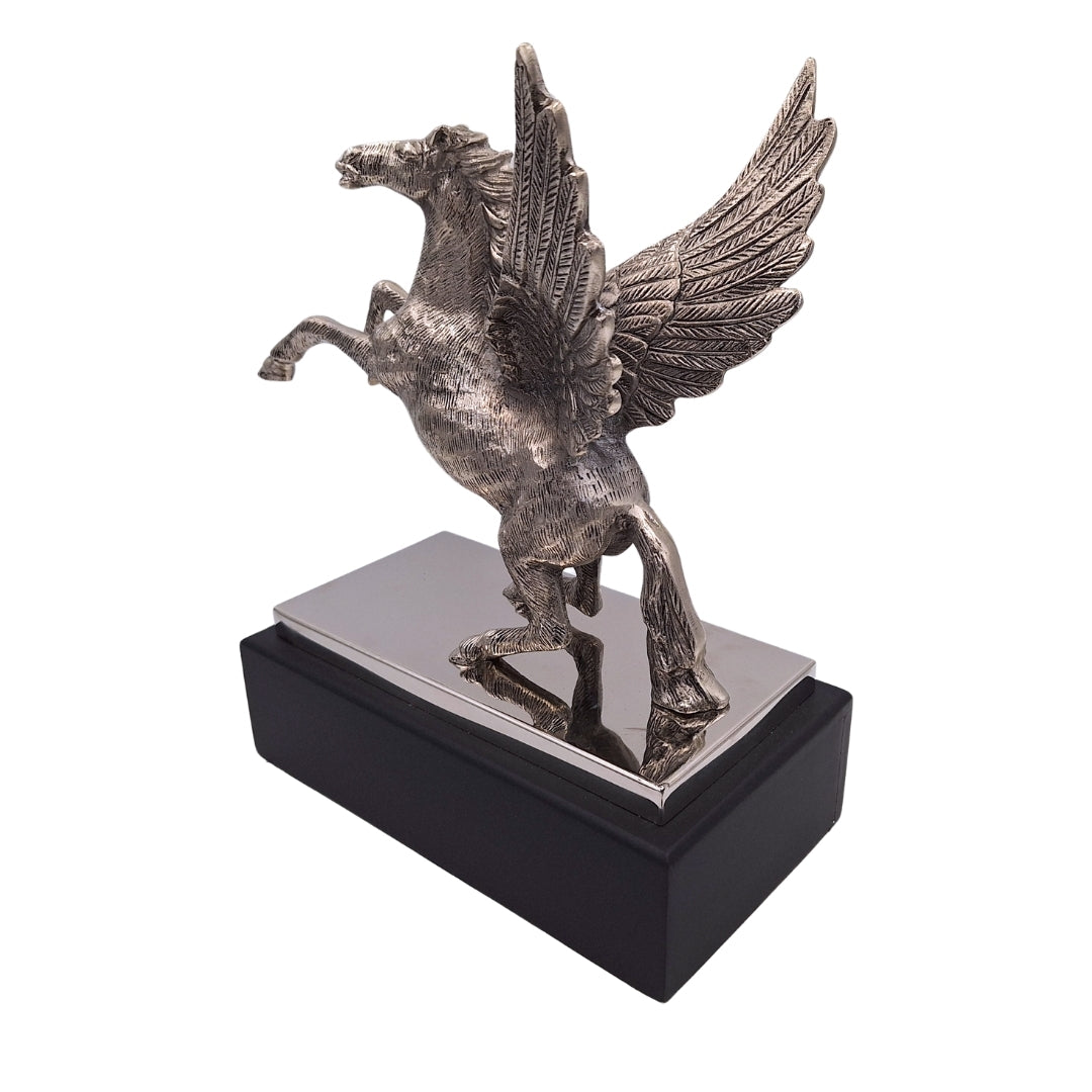 Pégase - figurine décorative en aluminium sur socle en acier et bois - NI9935