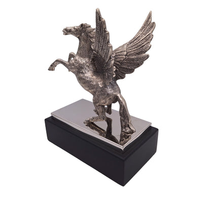 Pégase - figurine décorative en aluminium sur socle en acier et bois - NI9935